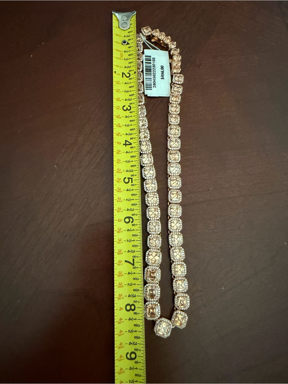 New Henri Bendel Stunning Pave Asscher Champagne Necklace 16" w/tags & Pouch - Picture 7 of 13
